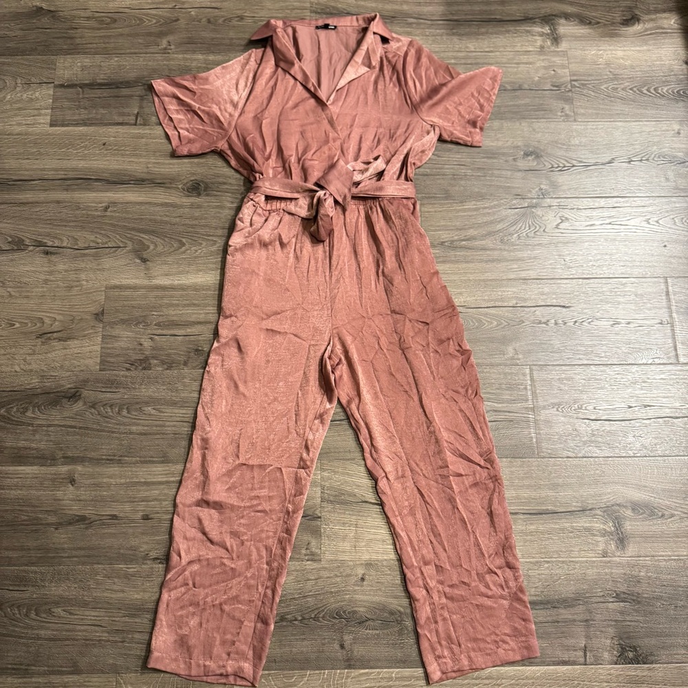 Fashion Nova Pink Jumpsuit Short Sleeve Belt Size Xl Women